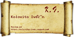 Kolovits Iván névjegykártya